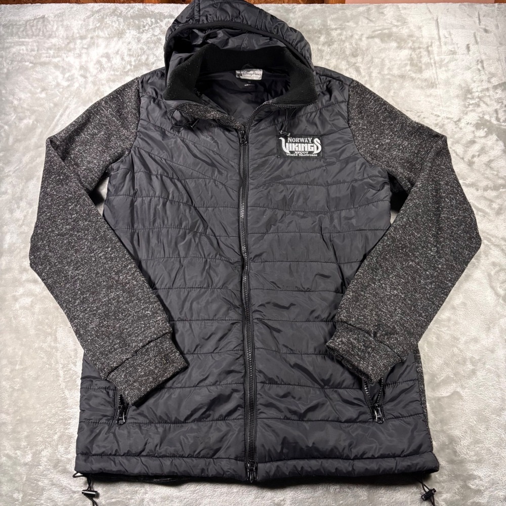 Disney Parks Epcot Norway Vikings Hooded Jacket Mens Medium Black Grey Hybrid